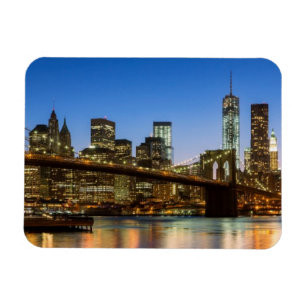 Manhattan and Brooklyn Bridge at dusk Magnet