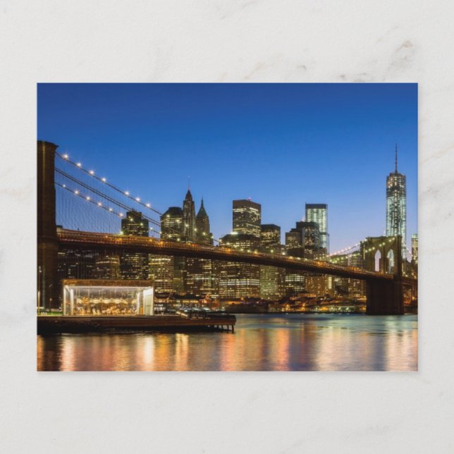 Manhattan and Brooklyn Bridge at dusk Postcard (Front)