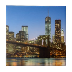 Manhattan and Brooklyn Bridge at dusk Tile