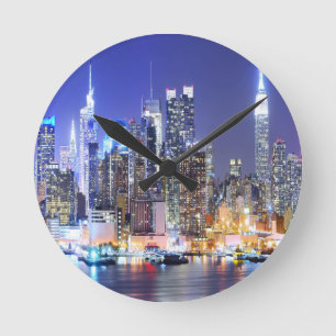 Manhattan at Night Round Clock