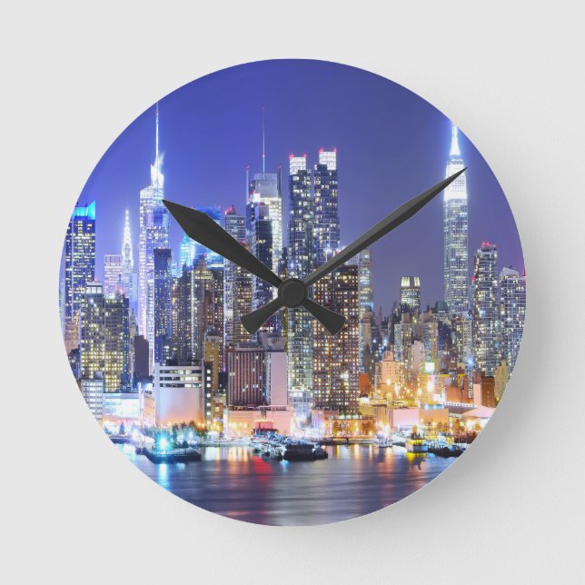 Manhattan at Night Round Clock (Front)