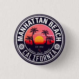 Manhattan Beach Ca Retro Sunset Palm Trees 60s 3 Cm Round Badge