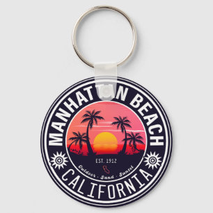 Manhattan Beach Ca Retro Sunset Palm Trees 60s Key Ring