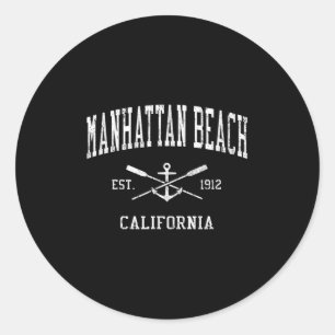 Manhattan Beach Ca Vintage Crossed Oars & Boat Classic Round Sticker