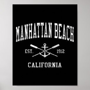 Manhattan Beach Ca Vintage Crossed Oars & Boat Poster