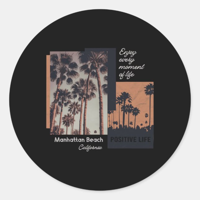 Manhattan Beach California Ca Retro  Classic Round Sticker (Front)