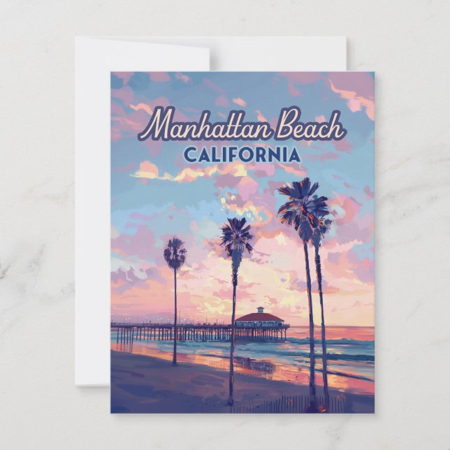 Manhattan Beach California Los Angeles Retro Card (Front)