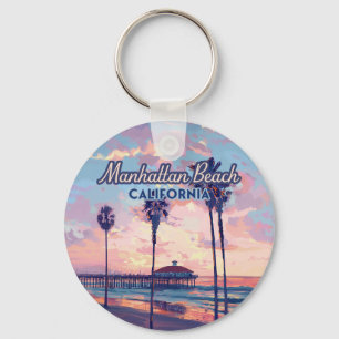 Manhattan Beach California Los Angeles Retro Key Ring
