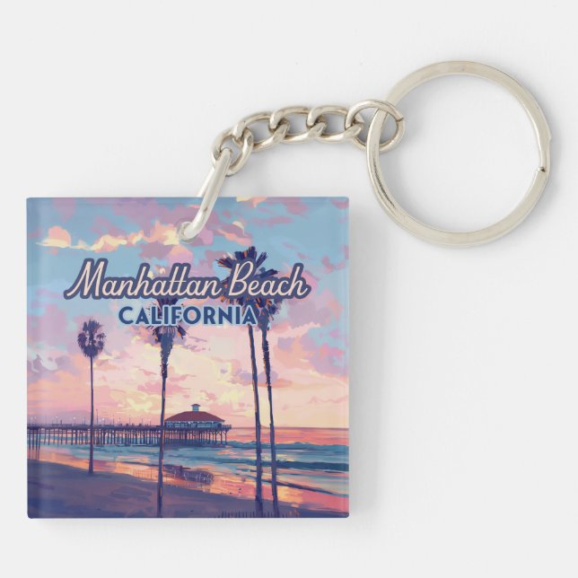 Manhattan Beach California Los Angeles Retro Key Ring (Back)