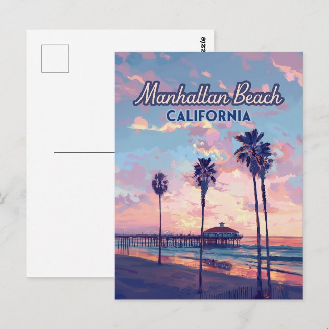 Manhattan Beach California Los Angeles Retro Postcard (Front/Back)