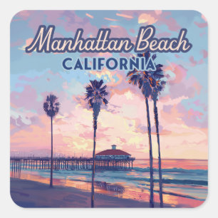 Manhattan Beach California Los Angeles Retro Square Sticker