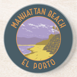Manhattan Beach California Travel Art Vintage Coaster
