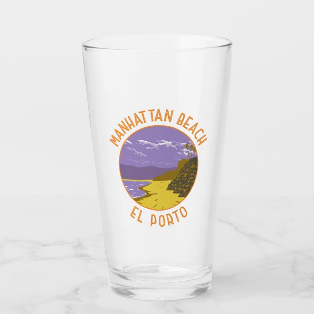 Manhattan Beach California Travel Art Vintage Glass (Front)