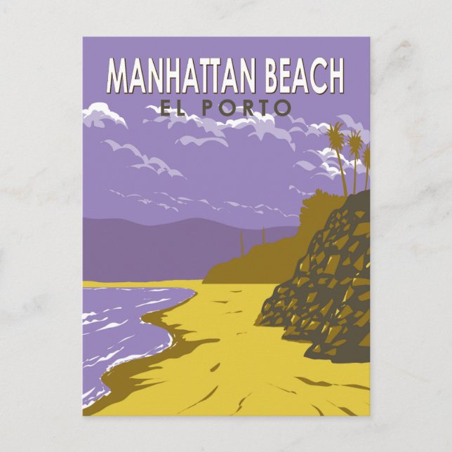 Manhattan Beach California Travel Art Vintage Postcard (Front)