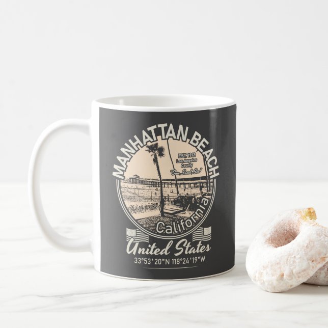 MANHATTAN BEACH CITY - LOS ANGELES CALIFORNIA COFFEE MUG (With Donut)