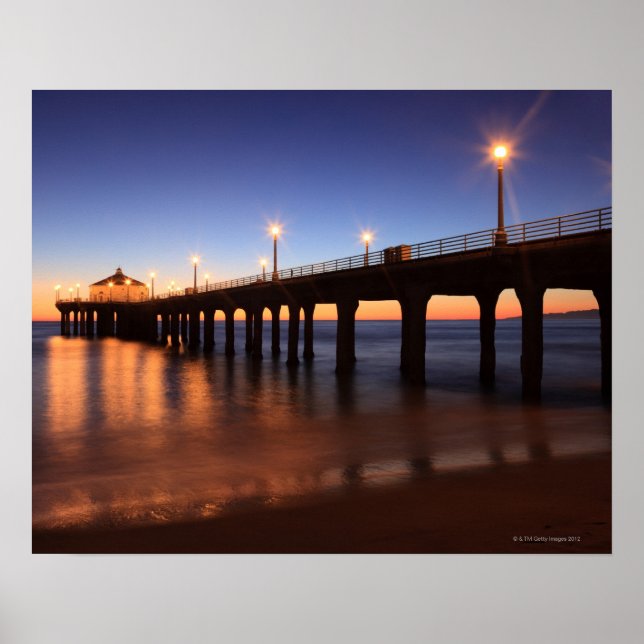Manhattan Beach Pier at sunset, California Poster (Front)