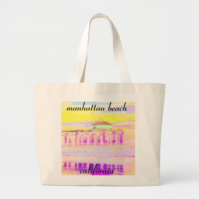 Manhattan Beach Pier California in Pastels Large Tote Bag (Front)