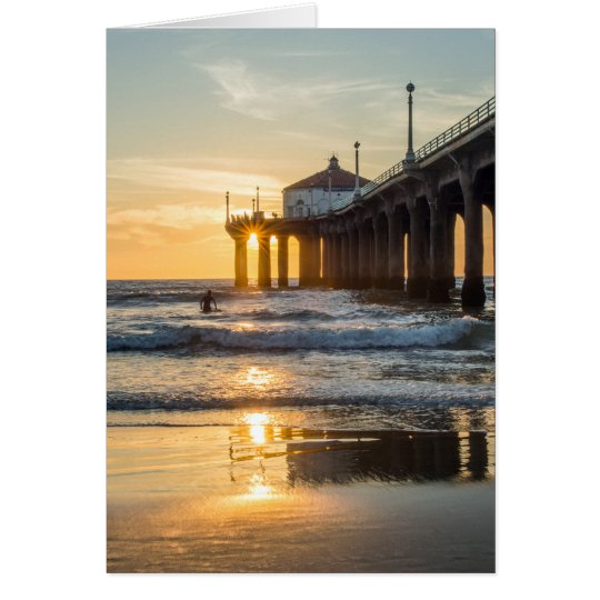 Manhattan Beach Pier Sunset With Surfer Card