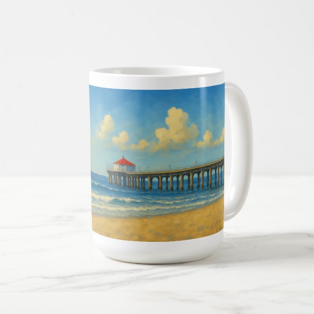 Manhattan Beach Pier with Red Roof  Coffee Mug (Front Right)