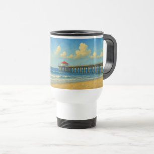 Manhattan Beach Pier with Red Roof Travel Mug
