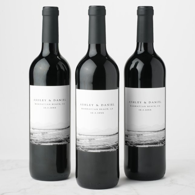 Manhattan Beach Wedding Wine Label (Bottles)