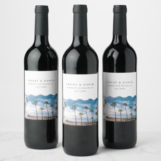 Manhattan Beach Wedding Wine Label (Bottles)