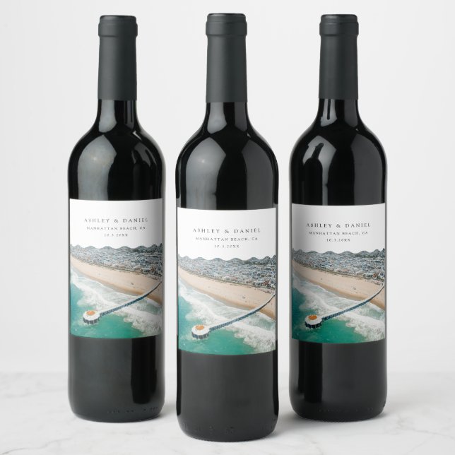 Manhattan Beach Wedding Wine Label (Bottles)