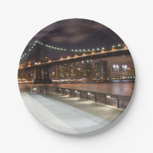 Manhattan Bridge and NYC Skyline Paper Plate