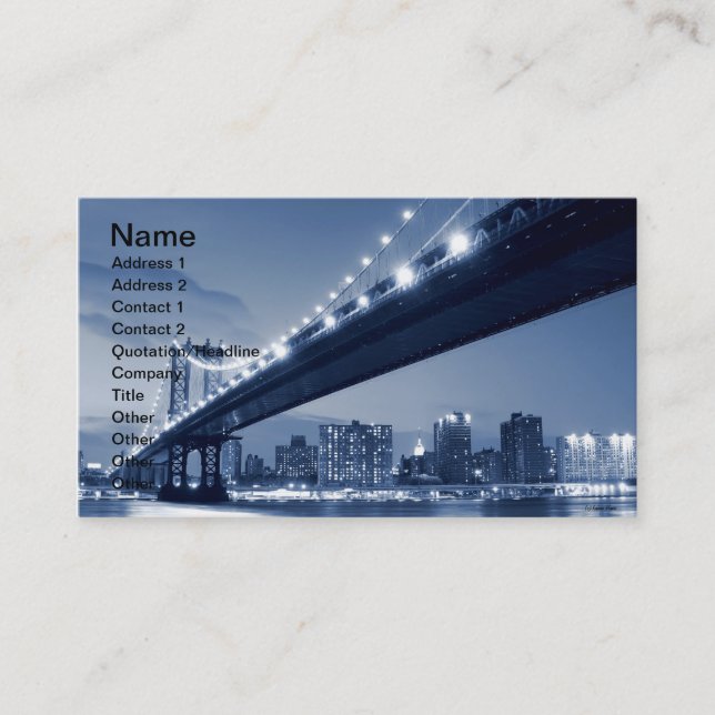 Manhattan Bridge and Skyline At Night, NYC Business Card (Front)