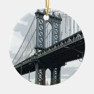 Manhattan Bridge Empire State Building New York NY Ceramic Tree Decoration