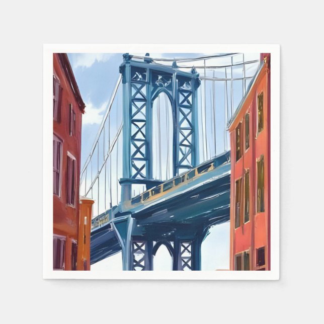 Manhattan Bridge New York City Painting Napkin (Front)