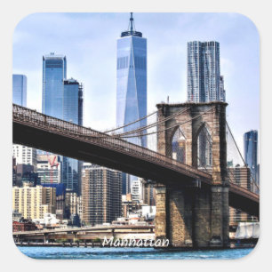 Manhattan, cityscape photograph with skyscrapers square sticker