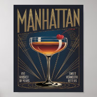 Manhattan Cocktail Art Deco Navy Blue Bar