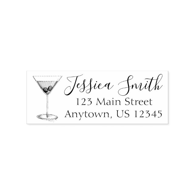 Manhattan Cocktail Glass Mixed Drink Address Rubber Stamp (Imprint)