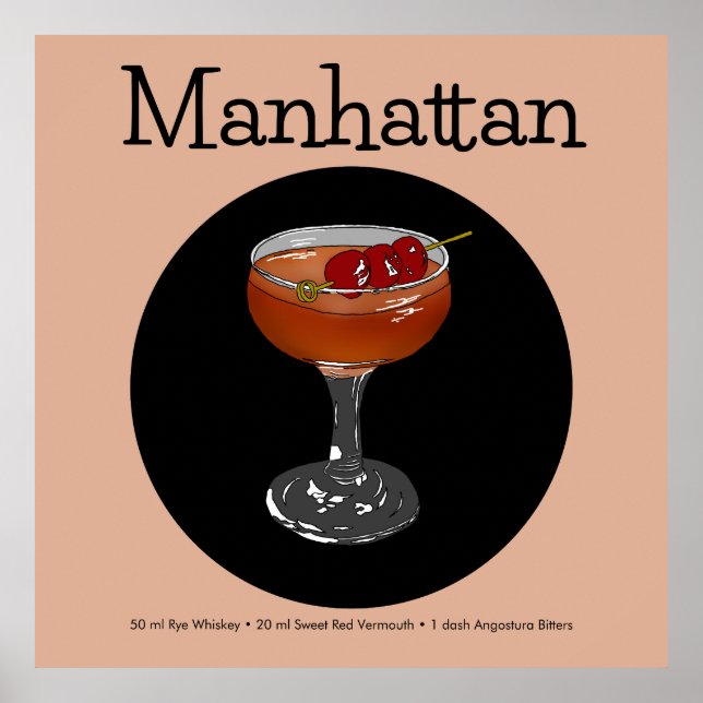 Manhattan Cocktail Illustration Poster (Front)