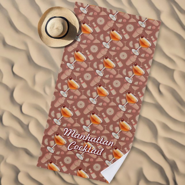 Manhattan Cocktail Pattern Beach Towel (Creator Uploaded)