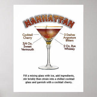 Manhattan Cocktail Recipe Art 16"x20" Print/ Poster