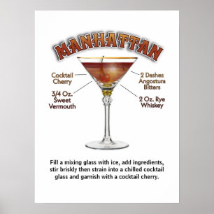 Manhattan Cocktail Recipe Art 18"x24" Print Poster