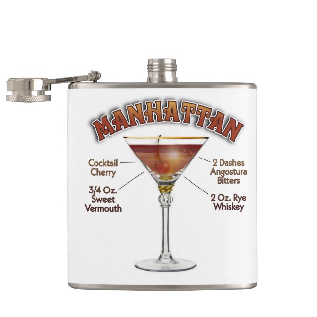 Manhattan Cocktail Recipe Art Hip Flask (Opened)
