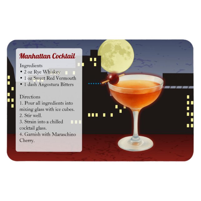 Manhattan Cocktail Recipe Magnet (Horizontal)