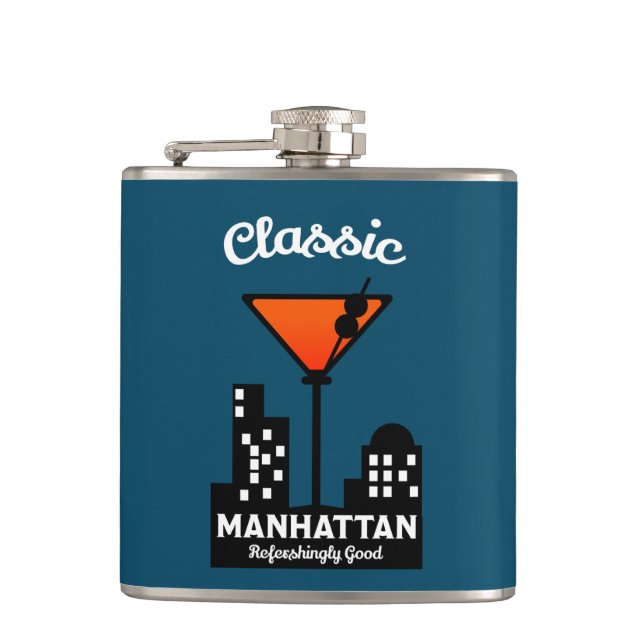 Manhattan Cocktail Wall Art Hip Flask (Front)