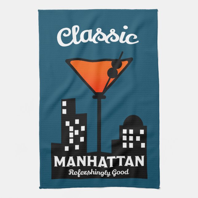 Manhattan Cocktail Wall Art Tea Towel (Vertical)