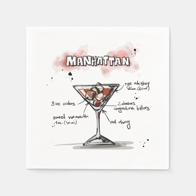 Manhattan Drink Recipe Cocktail Napkin (Front)