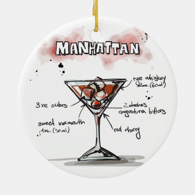 Manhattan Drink Recipe Design Ceramic Tree Decoration (Back)