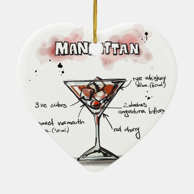 Manhattan Drink Recipe Design Ceramic Tree Decoration (Back)