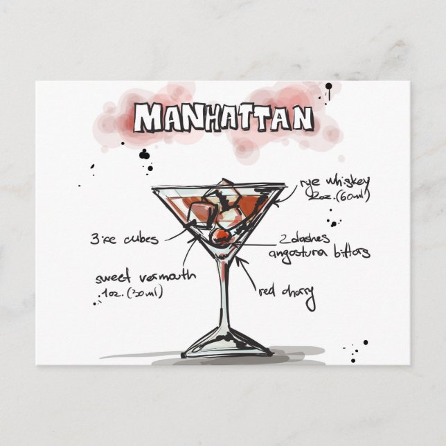 Manhattan Drink Recipe Design Postcard (Front)