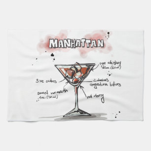 Manhattan Drink Recipe Design Tea Towel
