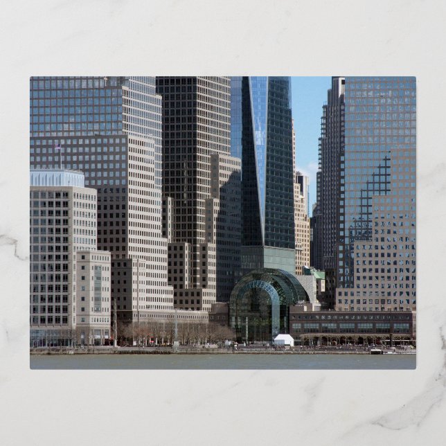 Manhattan Financial District Foil Holiday Postcard (Front)