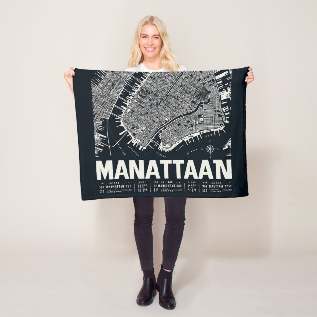 Manhattan Map Illustration  Fleece Blanket (In Situ)