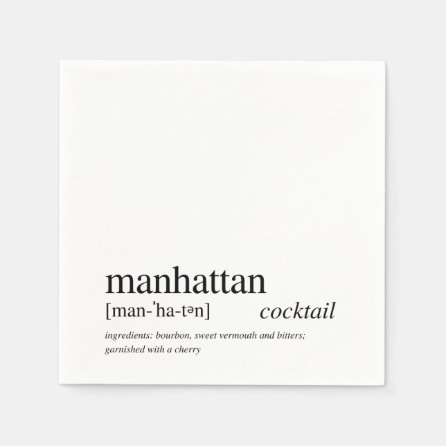 Manhattan Modern Quote Black Typography Cocktail Napkin (Front)